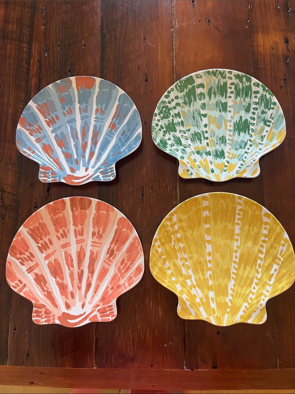 Threshold Bamboo Melamine Coastal Shell Plate Set in Blue, Green, Coral & Yellow